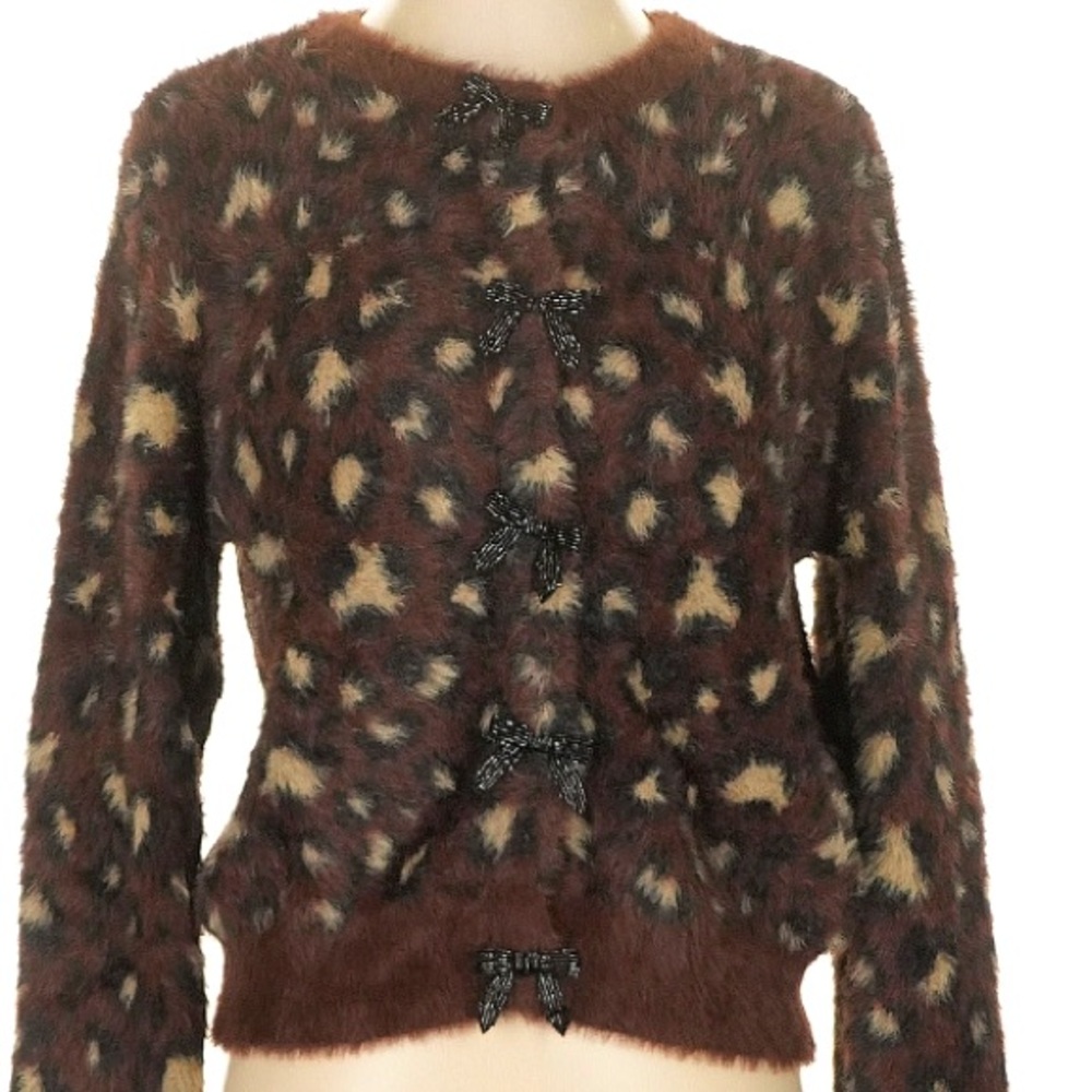 Zara Animal Print Cardigan with Bow Snaps. NWT. Size Small